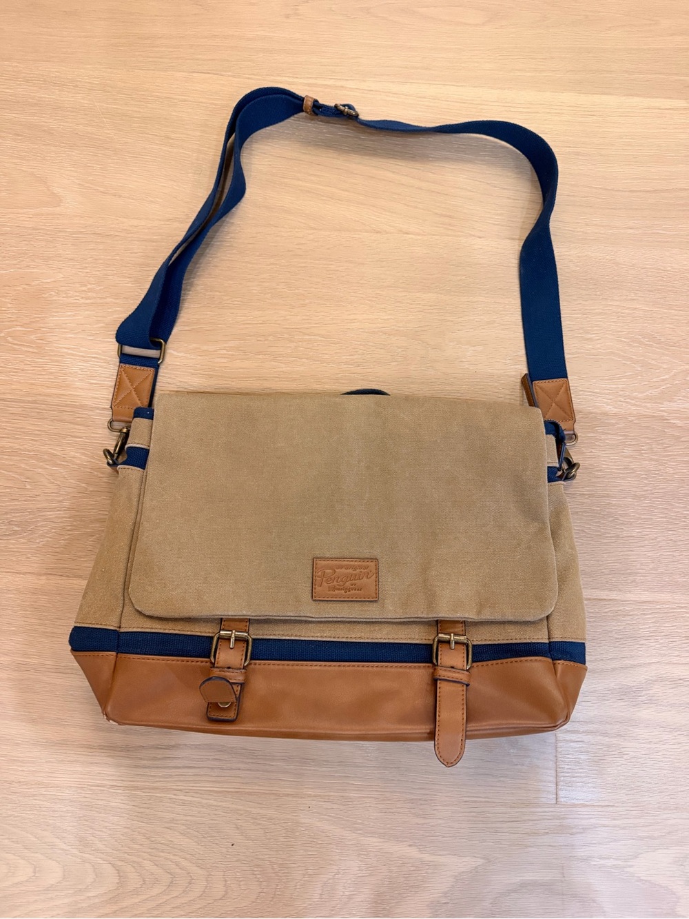 Original Penguin Canvas Laptop Messenger Bag â Tan/Navy/Brown